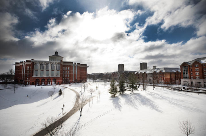 Photo of William T. Young Library in the snow