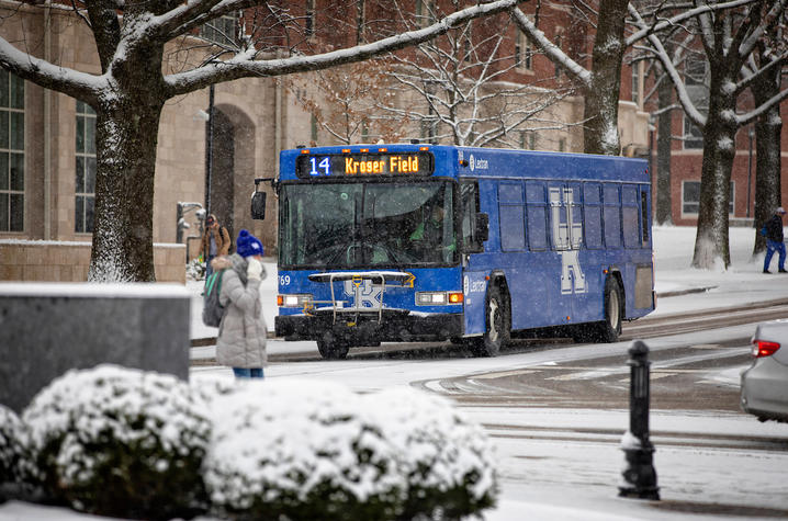 Photo of UK bus in winter weather