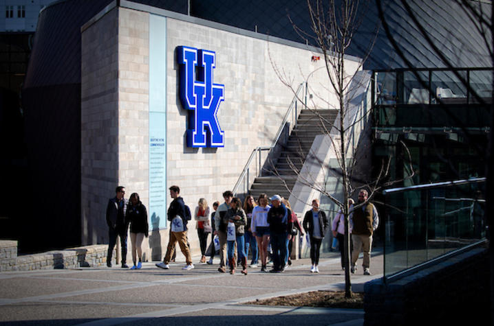 photo of people outside student center