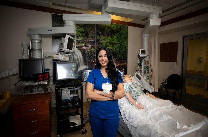 Photo of Serxhane Ajeti in nursing simulation center