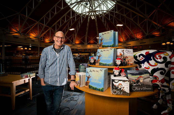Loren Long with display of his children's books at Joseph-Beth Bookseller