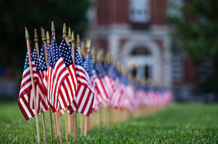 Photo of flags on campus