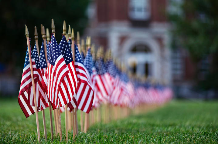 American flags. 