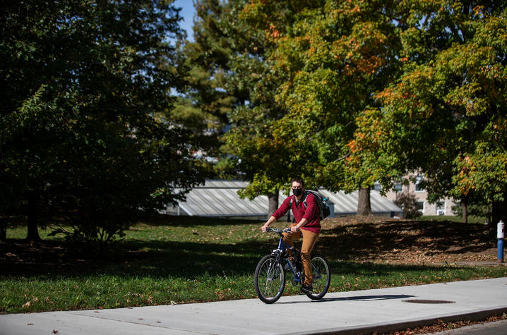 Man riding a bike.