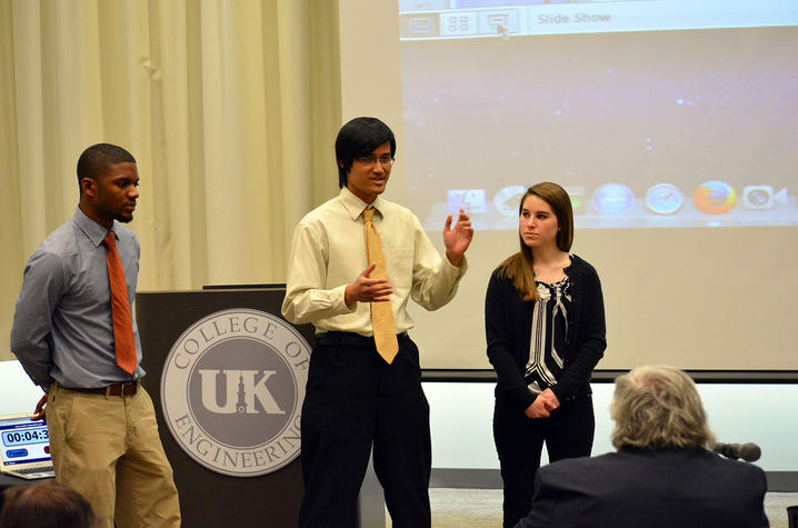 Photo of a student team pitching at the UK Venture Challenge