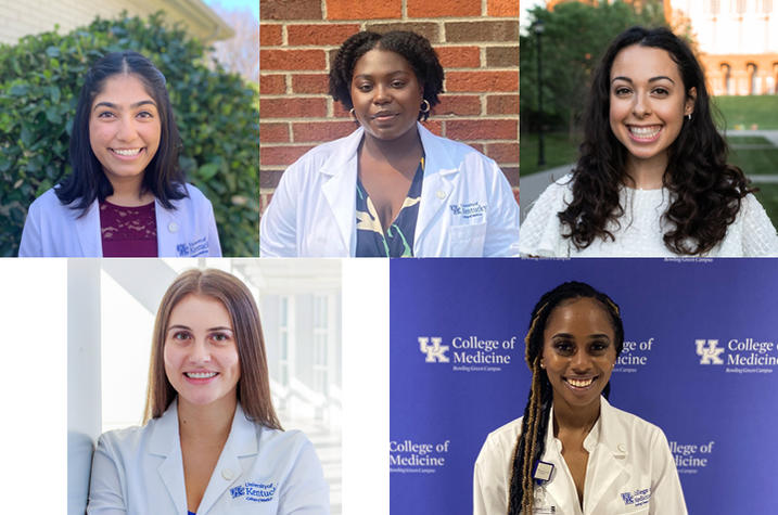 2022 White Coats for Black Lives Fellows (clockwise from left) Rashmi Bharadwaj, Maya Cleveland, Lillian Maxwell, Darayon Moore and Maggie Stull.