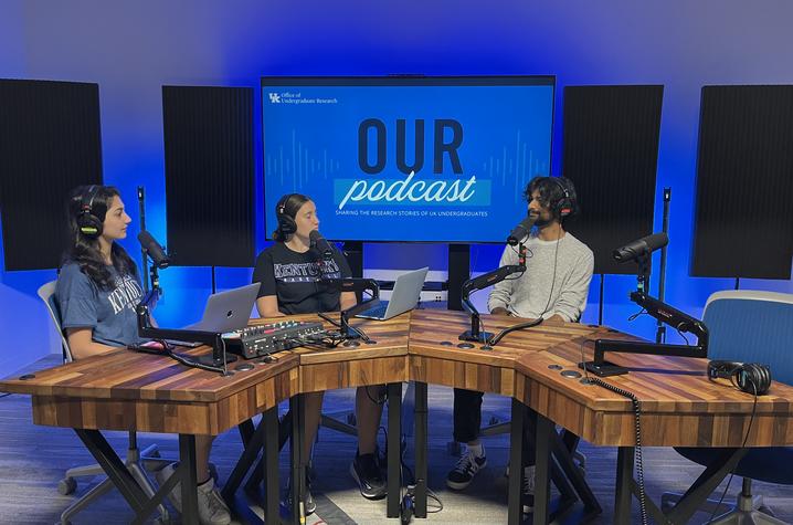 Members of the 2024-2025 University Research Ambasadors cohort participating in the Office for Undergraduate Research podcast