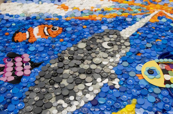 Close up of narhwhal made of plastic