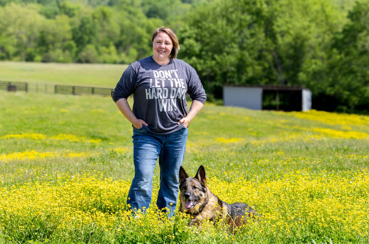 Kati Rhea with her retired Seeing Eye service dog George. Hilary Brown | UK Public Relations