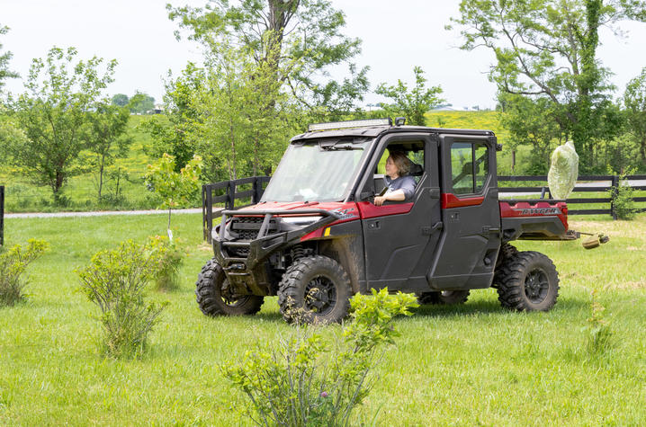 With the help of her husband and guide dog, Rhea learned how to drive their new ATV around the farm on her own. Hilary Brown | UK Public Relations