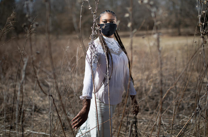 photo of Genesis Lorjuste dancing at The Arboretum for "EchoLocation"