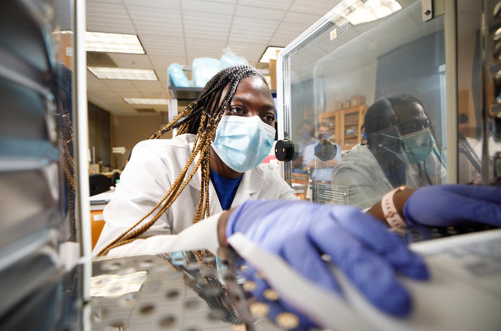 Engineering professor Martha Grady in her laser lab.