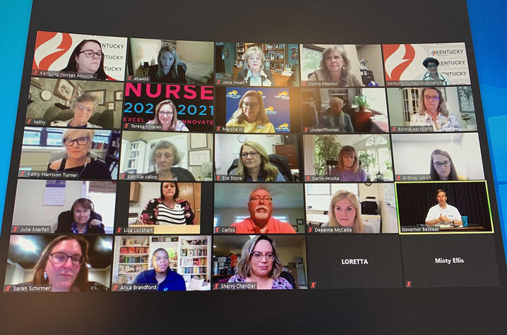 screenshot of nurses at virtual signing ceremony