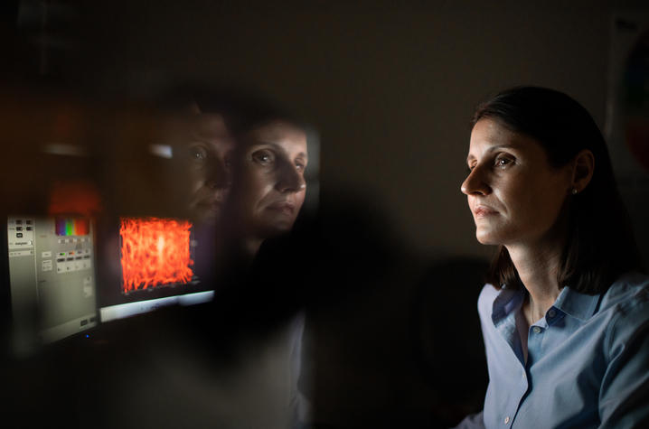 Anika Hartz, a researcher for the Sanders-Brown Center on Aging in the Microscopy Lab on July 1, 2021. Photo by Pete Comparoni | UKphoto