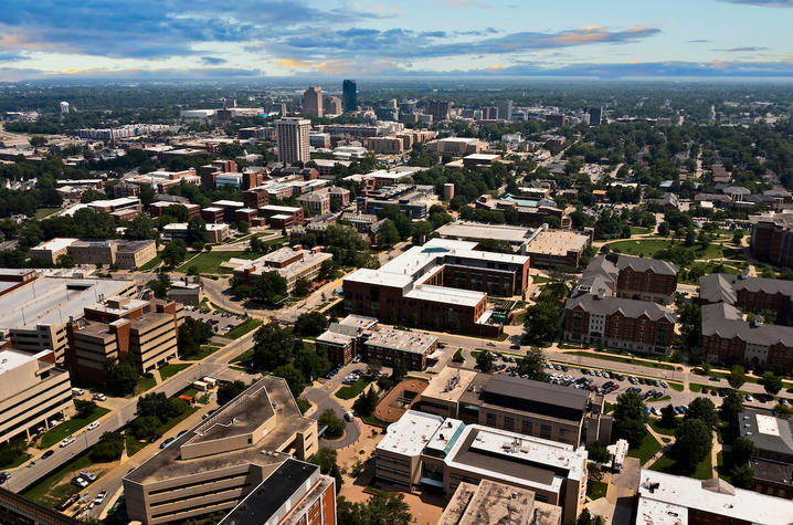 photo of aerial view of UK campus and Lexington