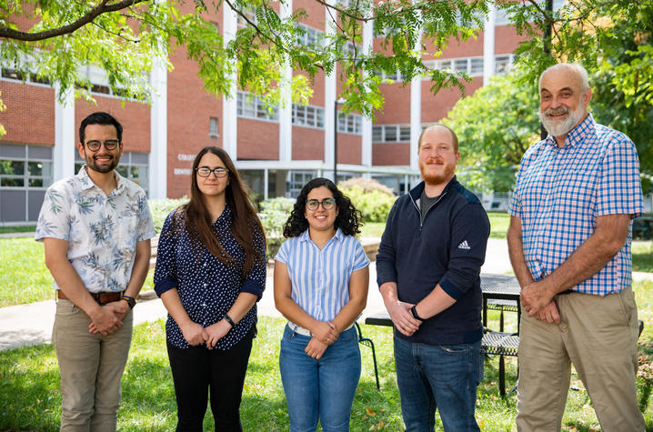 Members of Stevenson’s lab include (left to right) graduate students Andrew Krusenstjerna, Nerina Jusufovic, Tatiana Castro Padovani, research analyst Timothy Saylor and Brian Stevenson. Pete Comparoni | UK Photo