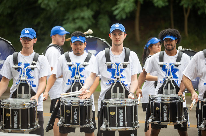 Members of the Wildcat Marching Band play at Big Blue Move-in.