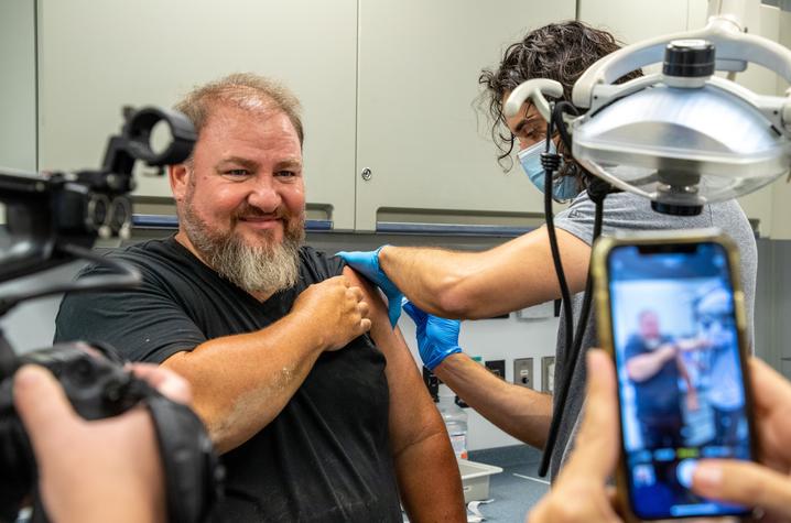 UK HealthCare's mobile dental unit, donated by Ronald McDonald House Charities, has been converted to a basic care unit providing wound care and vaccinations throughout various communities. Photo by Hilary Brown