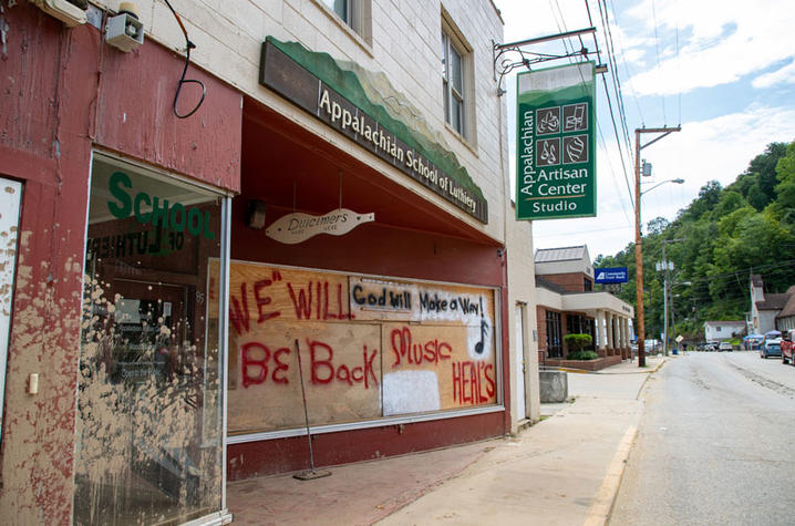 Downtown Hindman after the 2022 flood