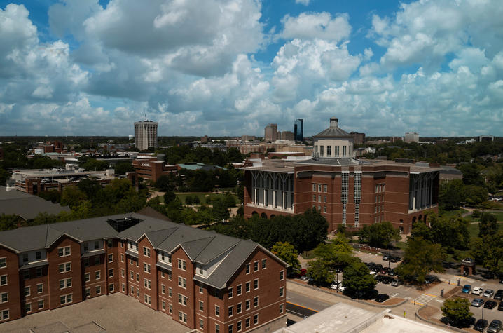 Aerial view of campus. 