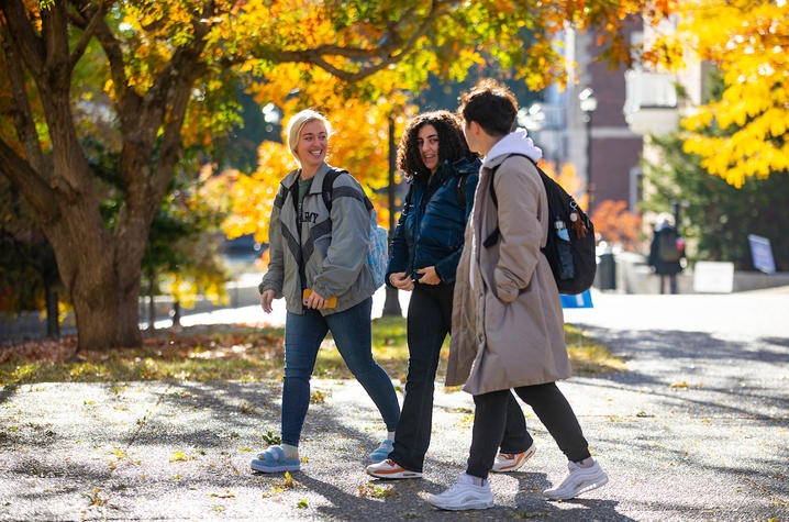 Students walking on campus. 