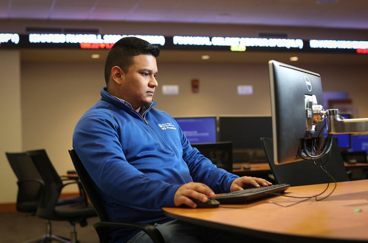 Man working on the computer. 