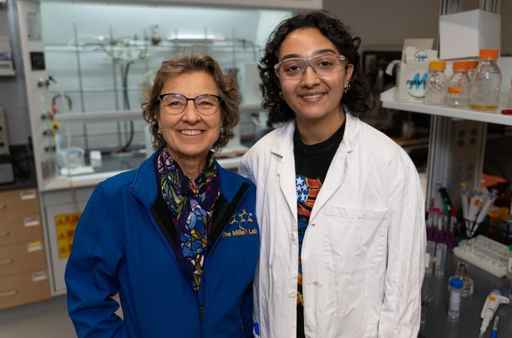 Chemistry professor Anne-Frances Miller is on the left and student research Hena Kachroo is on the right