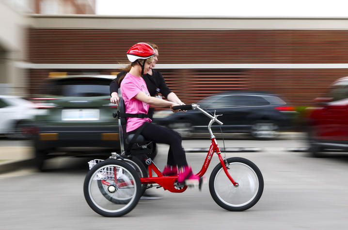 Standiford tested out her bike in the parking lot before taking it home with her. Carter Skaggs | UK photo