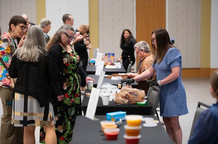 The symposium included sensory stations to help attendees experience firsthand how the brain creates and processes flavor sensations. Photo by Tim Webb.
