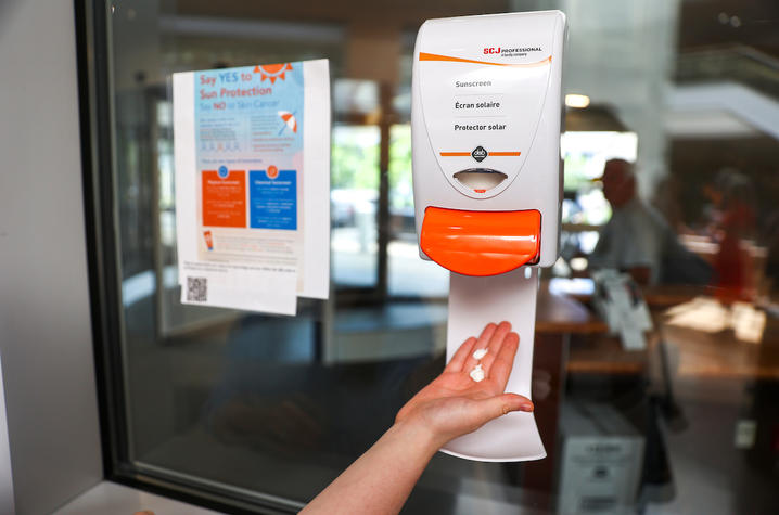 The free sunscreen dispenser in the A.B. Chandler Hospital lobby