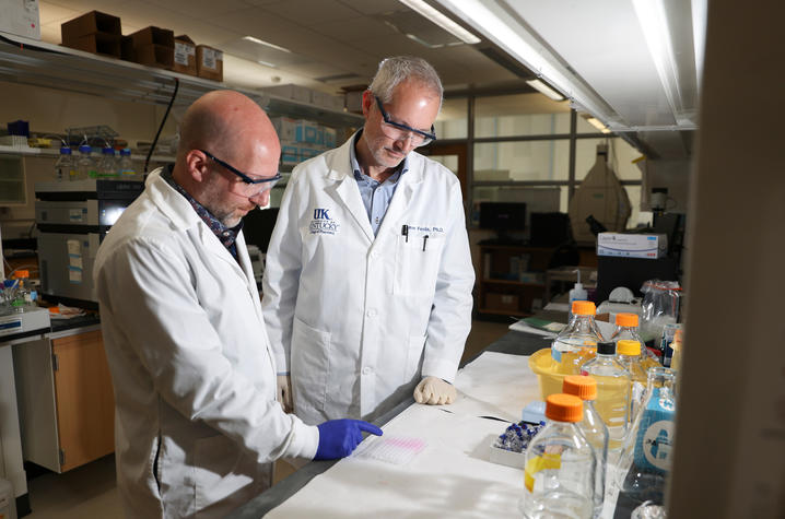 Vincent Venditto, Ph.D., and Dave Feola, Pharm.D., Ph.D.,  have been awarded a two-year $1 million grant from the National Institutes of Health (NIH) to develop a new therapy for post-heart attack inflammation. Carter Skaggs | UK Photo