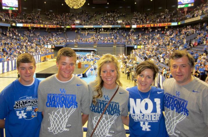 This is a photo of Chase and Clay Thornton with Their Family at Rupp Arena in 2012