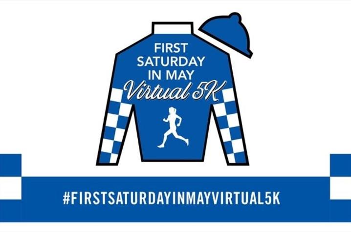 graphic of a jockey silks that says First Saturday in May Virtual 5K