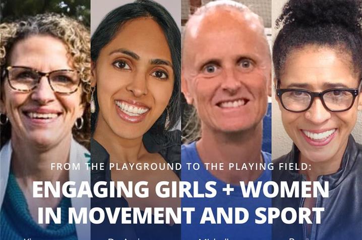 Graphic of the four panelists for “From the playground to the playing field: Engaging girls and women in movement and sport” panel