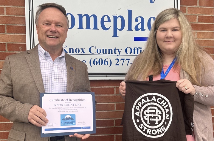 Knox County was recognized for their partnership with Appalachian Community Health Days.  Pictured are Knox County Judge Executive Mike Mitchell and Regina Blevins, Kentucky Homeplace Certified Community Health Worker.