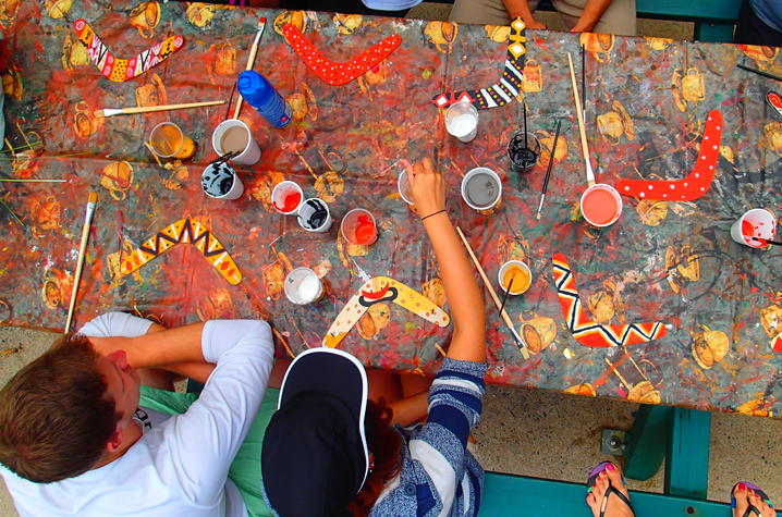 Exchange students in Australia paint boomerangs 