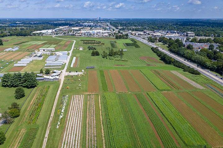 Aerial view of UK's Horticulture Research Farm in Lexington