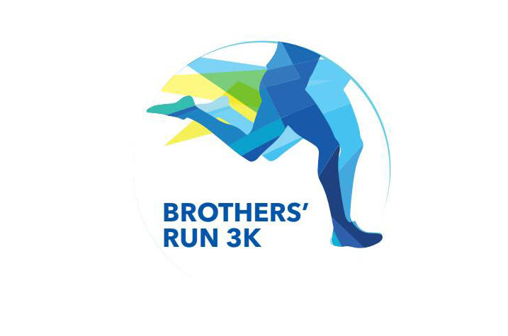 Brothers' Run 3K logo of blue and yellow legs running