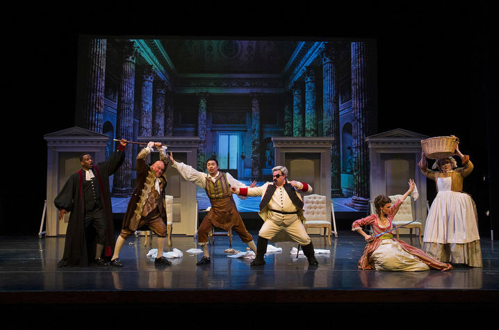 photo of fight scene in UK Opera Theatre's "The Barber of Seville"