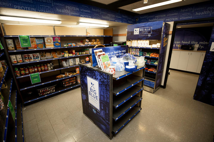 a photo of shelves stocked with food items at Big Blue Pantry