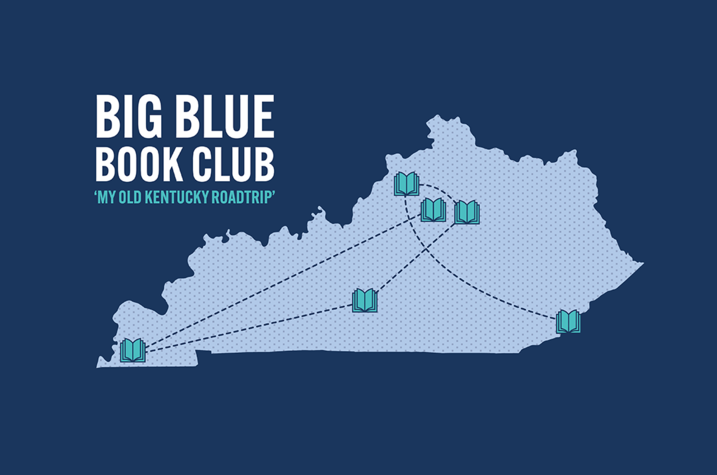 Graphic image of Big Blue Book Club tour across Kentucky