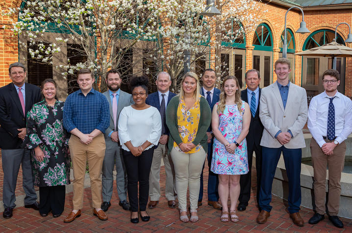Recipients of the newly created First Breckinridge Bancshares LEADS scholarships met their donors on April 9 at the Boone Center to thank the bank presidents who funded their education.  (Photo by Mark Pearson, UK Alumni Association)