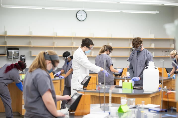 students working on projects in a chemistry lab