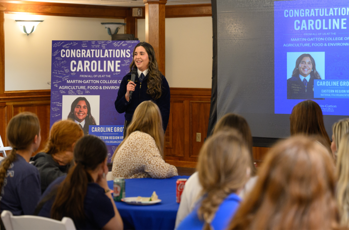 Caroline Groth speaks at her send-off party