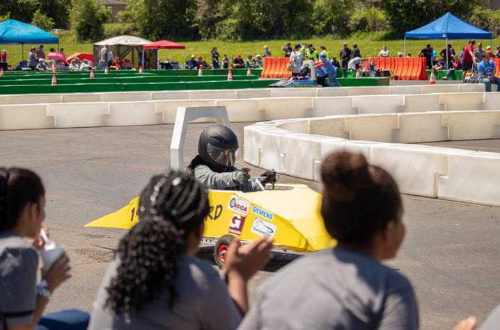 photo of student racing electric vehicle