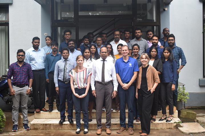 USGS-NBRO landslide hazard mapping workshop participants; front row Corina Cerovski-Darriau (USGS), Dr. Asiri Karunawardena (NBRO Director General), Matt Crawford (KGS) and Gina Belair (USGS) 