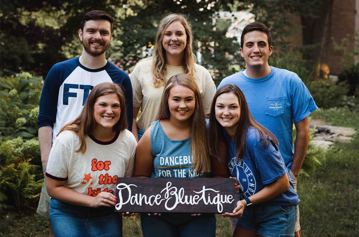Five DanceBlue students in DanceBlue apparel