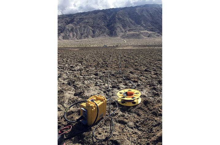 photo of a seismograph node in Death Valley