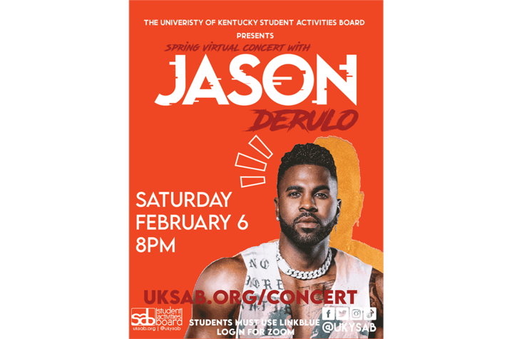 Orange poster with white lettering and image of Jason Derulo