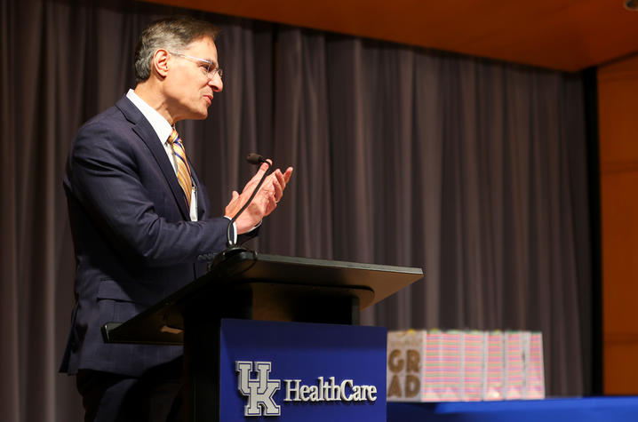 UK HealthCare co-EVPHA Bob DiPaola, M.D., thanked the inaugural Project SEARCH cohort for their incredible work and offered encouragement for their next steps. Carter Skaggs | UKphoto